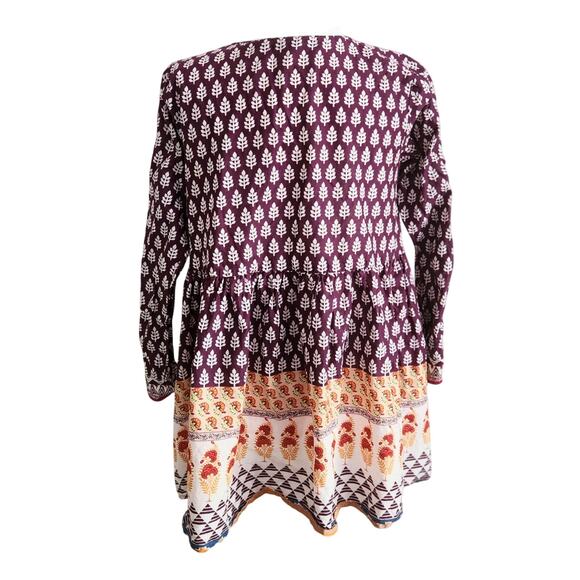 Khaadi Cotton Pom Pom Long Sleeve Flare Tunic Boho Artisan Print | Women Size 8 - Picture 6 of 12